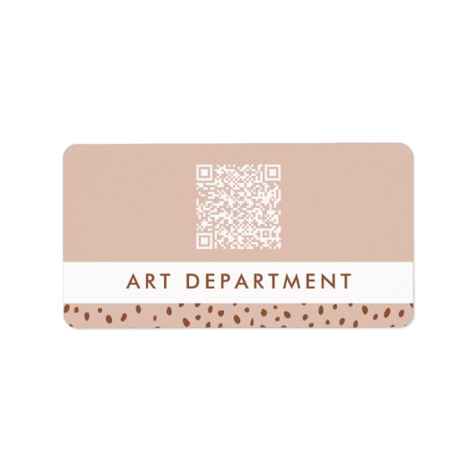 QR CODE kantoor afdeling beige & bruine boho stipp Etiket (Voorkant)