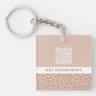 QR CODE kantoor afdeling beige & bruine boho stipp Sleutelhanger