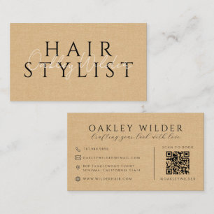 QR Code Kapper Beige Nep Linnen Visitekaartje