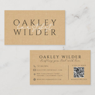QR Code Kapper Beige Nep Linnen Visitekaartje