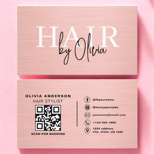 QR Code Kapsalon Roze Metal Typografie  Visitekaartje
