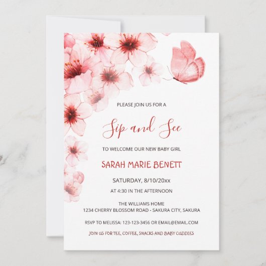 QR Code Kersenbloesem Aquarel Baby Shower Kaart (Voorkant)