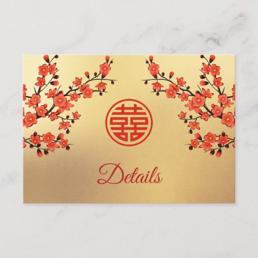 QR-code | Kersenbloesem rood goud Chinese bruiloft Informatiekaartje (Voorkant)
