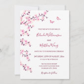QR-code | Kersenbloesems roze witte bruiloft Kaart (Voorkant)