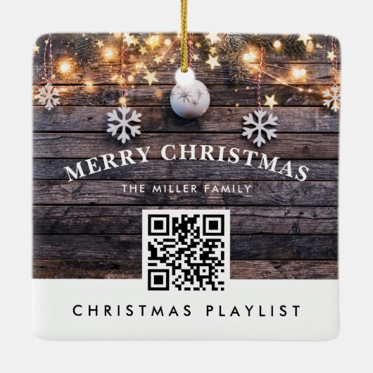 QR-code kerstmuziek afspeellijst Modern Rustisch Keramisch Ornament (Achterkant)