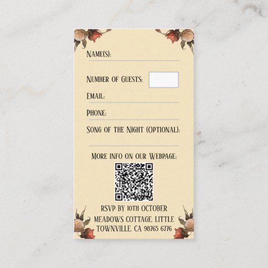 QR Code Kissing Skeletten RSVP Gotische bruiloft Informatiekaartje (Achterkant)