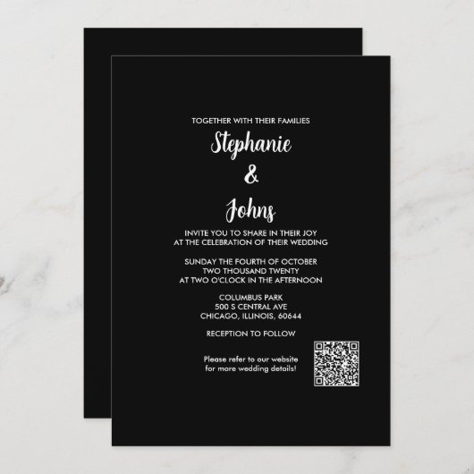 QR Code Klassiek Zwart Wit Script 2024 Bruiloft Kaart (Voorkant / Achterkant)