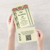 QR Code Klassieke Art Nouveau bruiloft All In One Uitnodiging (Afscheurbaar)