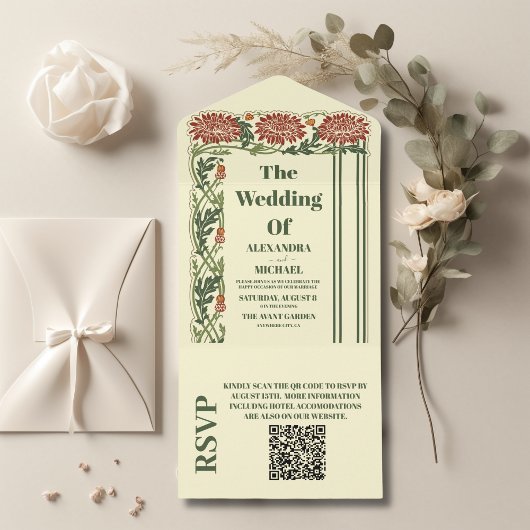 QR Code Klassieke Art Nouveau bruiloft All In One Uitnodiging