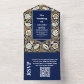 QR Code Klassieke Blauwe Art Nouveau Bruiloft All In One Uitnodiging (Binnen)