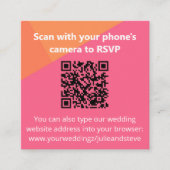 QR Code Kleurblok Oranje Roze bruiloft RSVP Informatiekaartje (Voorkant)