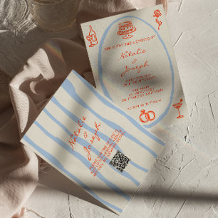 QR Code Kleurrijke Hand Geschreven Whimsical Weddi Kaart