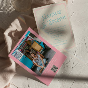 QR-code Kleurrijke Pastel Handgeschreven Foto Brui Kaart