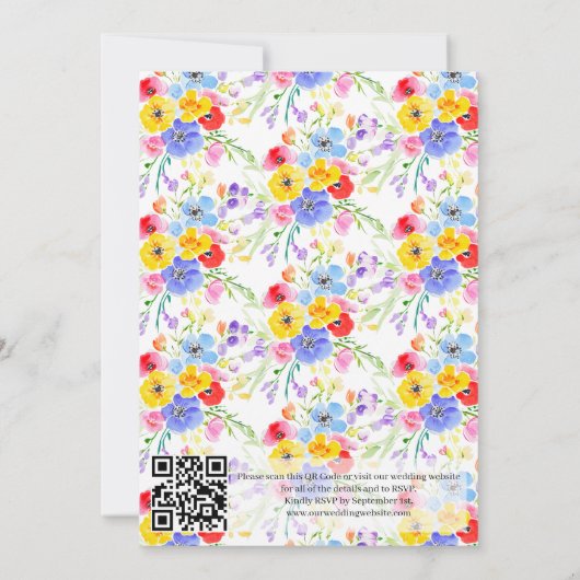 QR Code Kleurrijke Waterverf Bloemen Lente Huwelij Kaart (Achterkant)