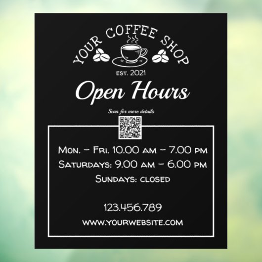 QR-code koffiewinkel, open-uurteken Raamsticker (Vel 3)