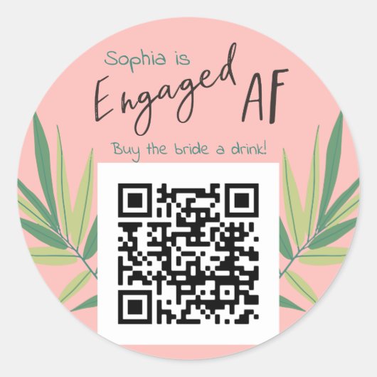 QR Code Koop Bride een Drink EngagedAF Bachelorett Ronde Sticker (Voorkant)