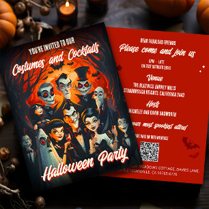 QR Code Kostuums Cocktails Budget Halloween Uitnod Briefkaart