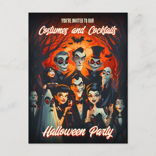 QR Code Kostuums Cocktails Halloween Uitnodiging (Voorkant)