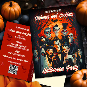 QR Code Kostuums Cocktails Halloween Uitnodiging