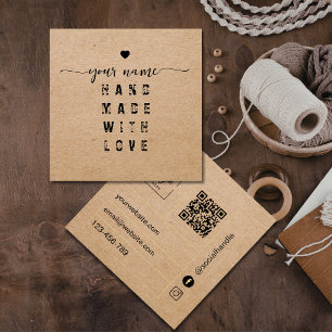 Qr Code Kraft Handgemaakt met liefde Vierkante Visitekaartje