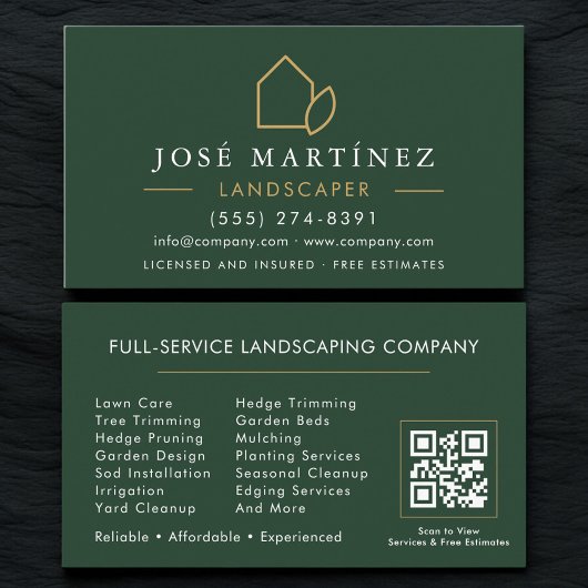 QR Code Landscaper Lawn Care Green Gold Visitekaartje