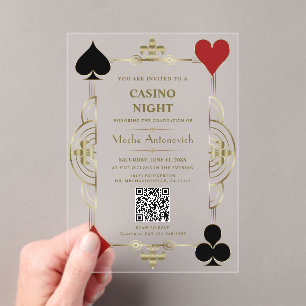 QR Code Las Vegas Casino Night Afstuderen Acryl Uitnodigingen