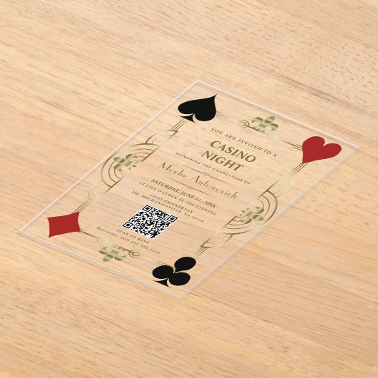 QR Code Las Vegas Casino Night Afstuderen Acryl Uitnodigingen (Laagn)