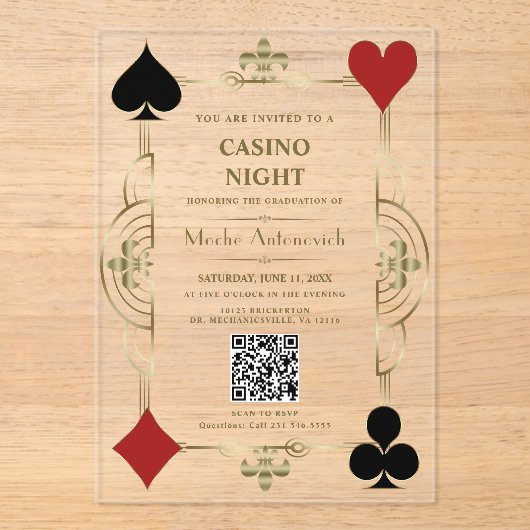 QR Code Las Vegas Casino Night Afstuderen Acryl Uitnodigingen (Voorkant)