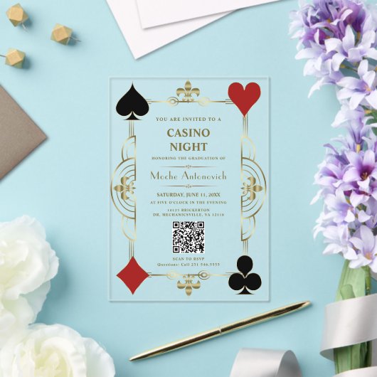 QR Code Las Vegas Casino Night Afstuderen Acryl Uitnodigingen (Insitu (Huwelijk))