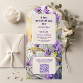 QR Code Lavendel Paarse Bloemen Elegante Bruiloft All In One Uitnodiging