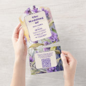 QR Code Lavendel Paarse Bloemen Elegante Bruiloft All In One Uitnodiging (Afscheurbaar)