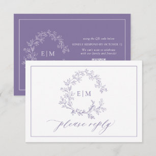 QR Code Lavender Leafy Crest Monogram Weddenschap RSVP Kaartje