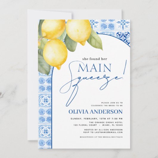 QR Code Lemon Main Squeeze Vrijgezellenfeest Invit Kaart (Voorkant)