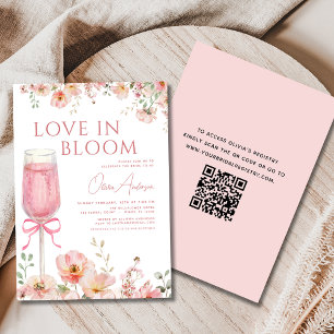QR Code Liefde in Bloom Pink Bow Vrijgezellenfeest Kaart