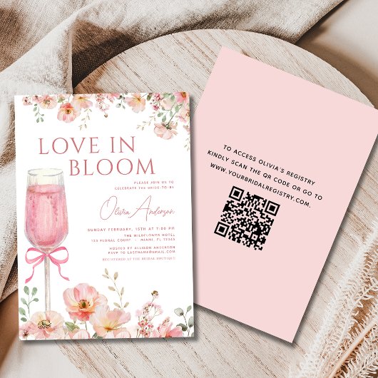 QR Code Liefde in Bloom Pink Bow Vrijgezellenfeest Kaart