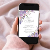 QR Code Lila Lavender Mauve Script Floral Weddensc Kaart