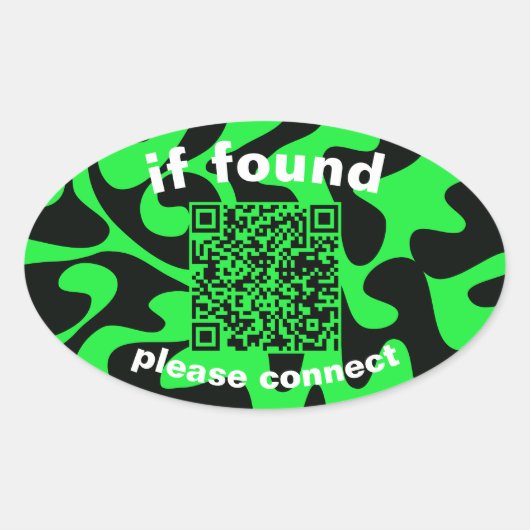 QR Code lime green cute lost found Ovale Sticker (Voorkant)