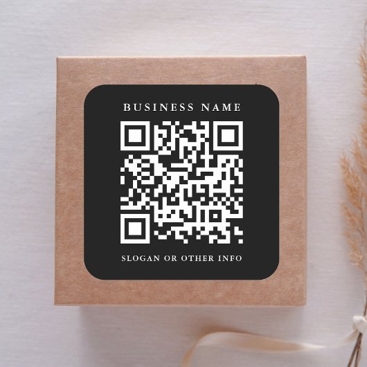 QR Code Link Minimale bedrijfsnaam (zwart) Vierkante Sticker