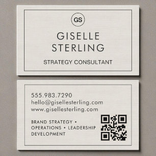 QR Code Linnen Monogram Modern Visitekaartje