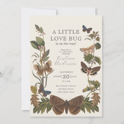 QR Code Little Love Bug Baby shower Invitation (Devant)