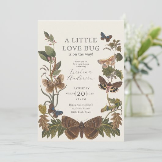 QR Code Little Love Bug Baby shower Invitation (Debout devant)