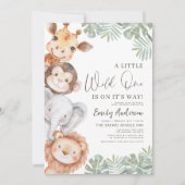 QR-code Little Wild One Safari Animals Baby shower Kaart (Voorkant)