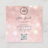 QR Code Logo Aangepaste Aangepaste foto Roos Glitt Vierkante Visitekaartje (Achterkant)