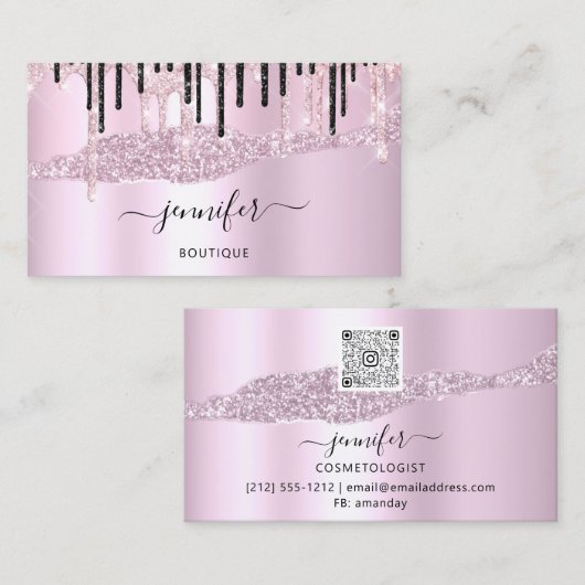 QR-code Logo Abstract Online winkelroze zwart Visitekaartje (Voorkant / Achterkant)