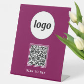 QR Code Logo Business Scan to Pay Magenta Pink Reclamebord Met Voetstuk