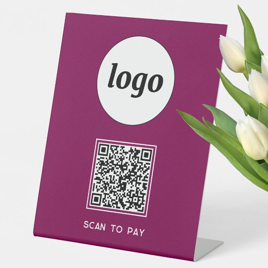 QR Code Logo Business Scan to Pay Magenta Pink Reclamebord Met Voetstuk