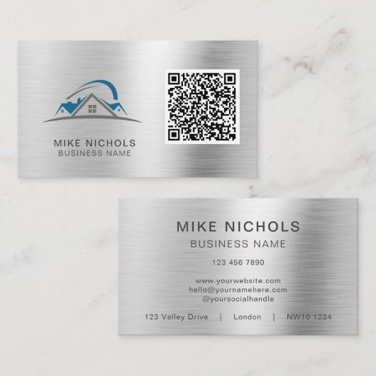QR-code Logo, dakdekker, bouwvakker, bouwvakker Visitekaartje (Voorkant / Achterkant)