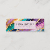 QR Code & Logo Elegant Rainbow Agate gold Glitter Mini Visitekaartje (Voorkant)