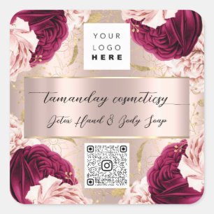 QR Code Logo Foto Product Bedankt Roos Rood Marsal Vierkante Sticker