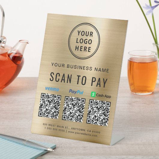 QR-code Logo Gold Reclamebord Met Voetstuk (Insitu)